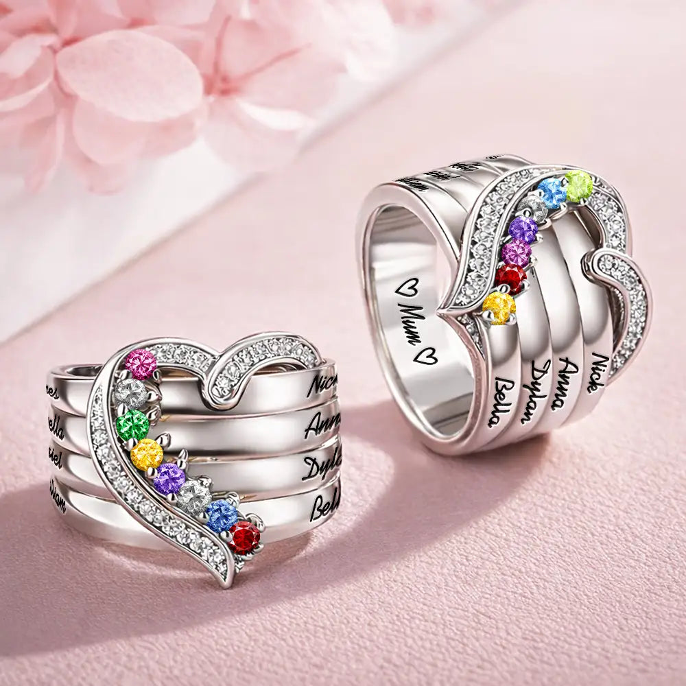 Gift For Women,Gift For Grandma,Gift For Yourself,Gift For Mother,Sad,Memorial - Gemstones Birth Month Memorial Mom Grandma Jewelry - Personalized Birthstone Heart Ring