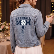 Baseball,Christmas,Confident,Gift For Mother,Gifts For Her,Sport Mom,Top Market,Vector - Gift For Baseball Mom - Personalized Baseball Mom With Kid Name And Number Denim Jacket