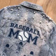 Baseball,Christmas,Confident,Gift For Mother,Gifts For Her,Sport Mom,Top Market,Vector - Gift For Baseball Mom - Personalized Baseball Mom With Kid Name And Number Denim Jacket