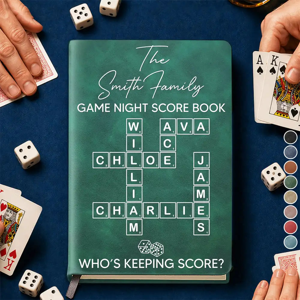 Gift For Board Game Lovers, Family, Parents, Grandparents - Personalized Crossword Game Night Score Book Leather Journal