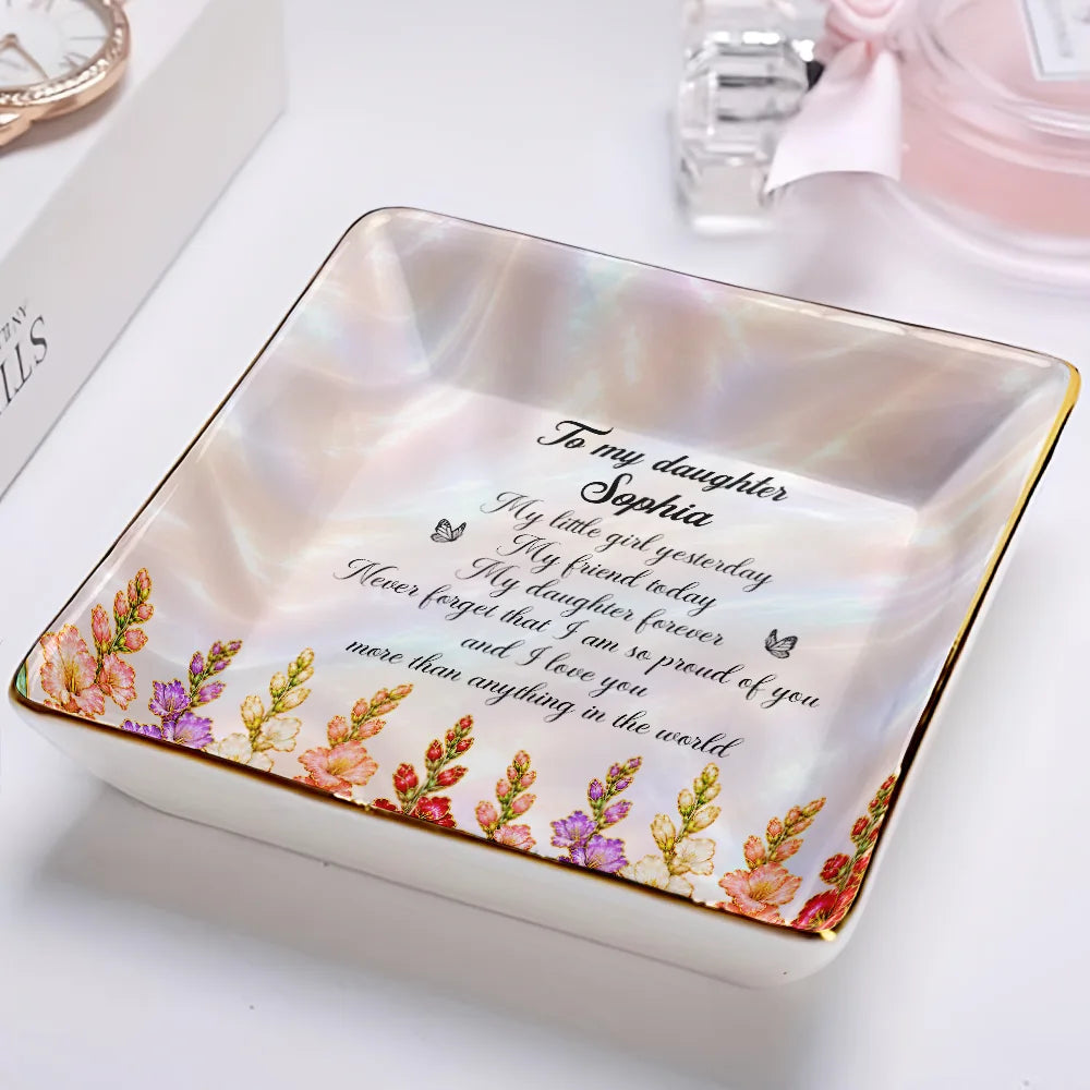 Sentimental,Gift For Children,Gift For Daughter,Icon - Gift For Daughter With Birth Flower My Daughter Forever - Personalized Ring Dish