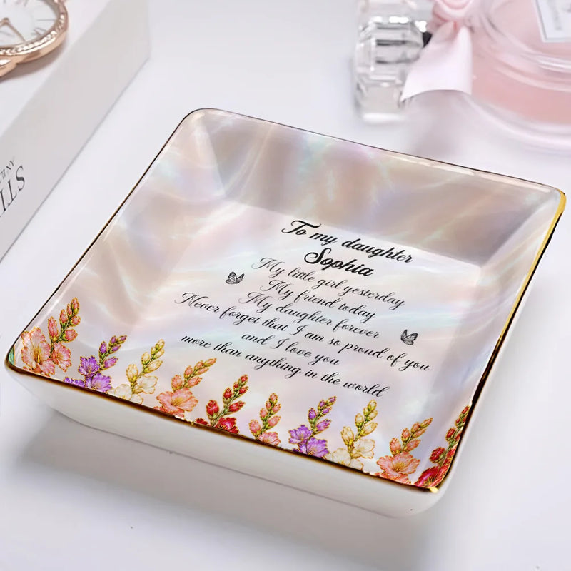 Sentimental,Gift For Children,Gift For Daughter,Icon - Gift For Daughter With Birth Flower My Daughter Forever - Personalized Ring Dish