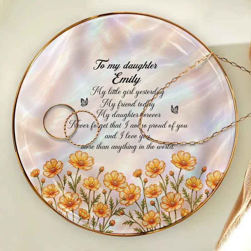 Sentimental,Gift For Children,Gift For Daughter,Icon - Gift For Daughter With Birth Flower My Daughter Forever - Personalized Ring Dish