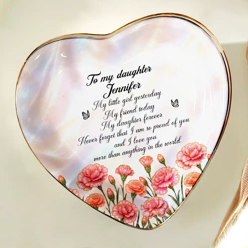 Sentimental,Gift For Children,Gift For Daughter,Icon - Gift For Daughter With Birth Flower My Daughter Forever - Personalized Ring Dish