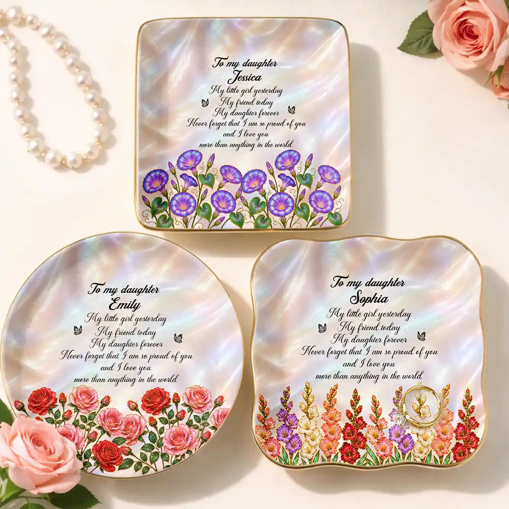 Sentimental,Gift For Children,Gift For Daughter,Icon - Gift For Daughter With Birth Flower My Daughter Forever - Personalized Ring Dish