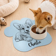 Art Design,Custom Photo,Dog Lovers,Pet Lovers,Photo - Pencil Sketch - Remove BG,Playful - Gift For Dog Lovers - Personalized Custom Photo Pencil Sketch Dog Ears Line Art With Name Pet Feeding Mat