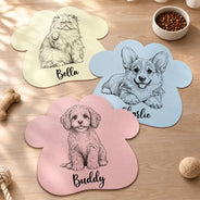 Art Design,Custom Photo,Dog Lovers,Pet Lovers,Photo - Pencil Sketch - Remove BG,Playful - Gift For Dog Lovers - Personalized Custom Photo Pencil Sketch Dog Ears Line Art With Name Pet Feeding Mat