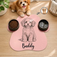 Art Design,Custom Photo,Dog Lovers,Pet Lovers,Photo - Pencil Sketch - Remove BG,Playful - Gift For Dog Lovers - Personalized Custom Photo Pencil Sketch Dog Ears Line Art With Name Pet Feeding Mat