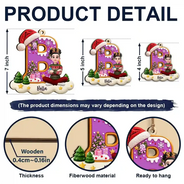 Christmas, Family, Playful, Vector - Gift For Family Kids - Personalized Name And Character Sitting On Snowy Christmas Initial Wooden Ornament