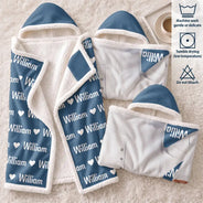 Art Design,Christmas,Custom Photo,Gift For Kids,Photo - Cartoon Portrait,Playful - Gift For Kids - Personalized Custom Photo Adorable Kid With Name Heart Pattern Wearable Hooded Blanket