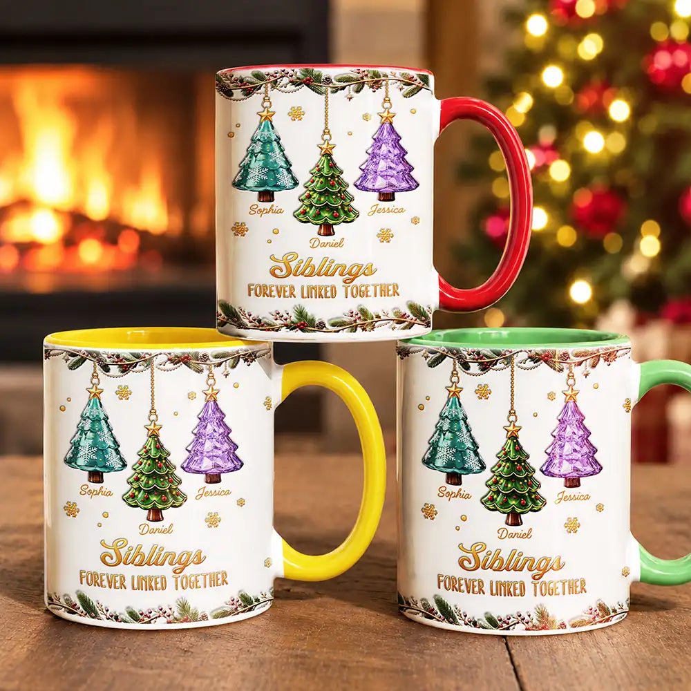 Christmas,Family,Gift For Sibling,Icon,Sentimental - Gift For Siblings - Personalized Brothers & Sisters Forever Linked Together 3D Inflated Effect Mug