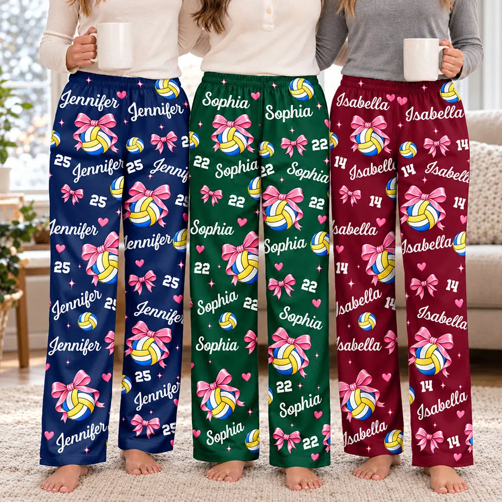 Christmas,Gift For Women,Gift For Yourself,Gifts For Her,Happy,Icon,Volleyball-Gift For Volleyball Player Volleyball Team - Personalized Custom Name Number Coquette Bow Pajama Pants