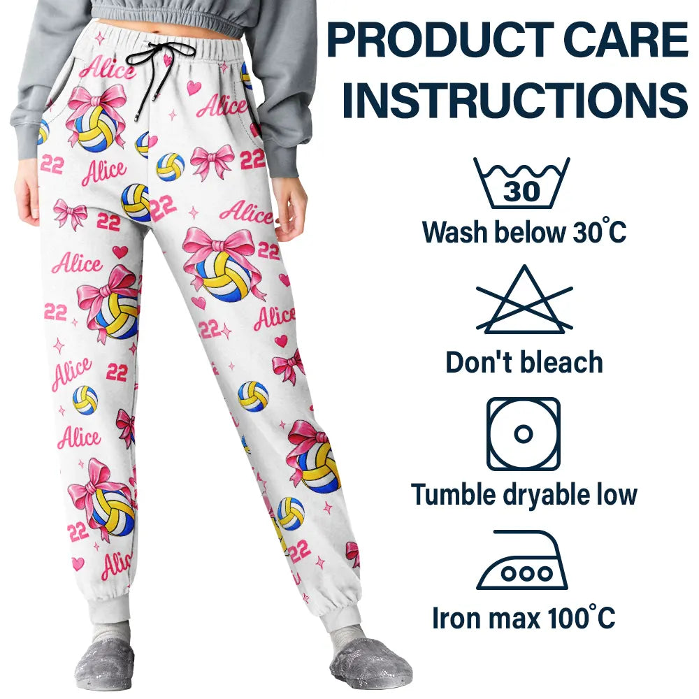 Christmas,Gift For Women,Gift For Yourself,Gifts For Her,Happy,Icon,Volleyball-Gift For Volleyball Player Volleyball Team - Personalized Custom Name Number Coquette Bow Pajama Pants
