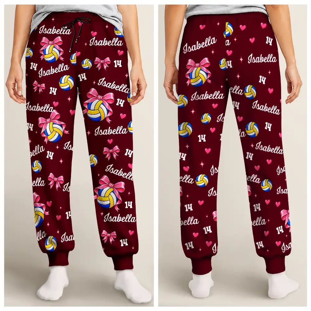 Christmas,Gift For Women,Gift For Yourself,Gifts For Her,Happy,Icon,Volleyball-Gift For Volleyball Player Volleyball Team - Personalized Custom Name Number Coquette Bow Pajama Pants