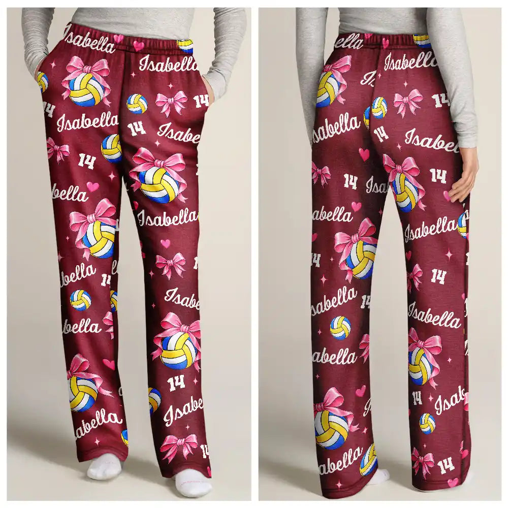 Christmas,Gift For Women,Gift For Yourself,Gifts For Her,Happy,Icon,Volleyball-Gift For Volleyball Player Volleyball Team - Personalized Custom Name Number Coquette Bow Pajama Pants