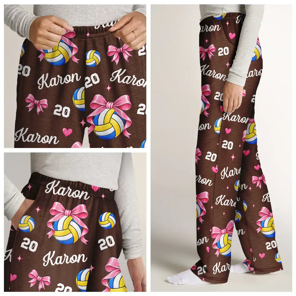 Christmas,Gift For Women,Gift For Yourself,Gifts For Her,Happy,Icon,Volleyball-Gift For Volleyball Player Volleyball Team - Personalized Custom Name Number Coquette Bow Pajama Pants