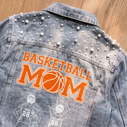 Basketball, Christmas, Confident, Gift For Mother, Gifts For Her, Sport Mom, Vector - Gift For Basketball Mom - Personalized Basketball Mom With Kid Name And Number Denim Jacket