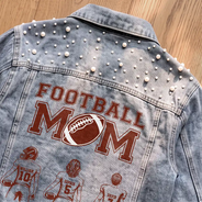 Christmas, Confident, Football, Gift For Mother, Gifts For Her, Sport Mom, Vector - Gift For Football Mom - Personalized American Football Mom With Kid Name And Number Denim Jacket