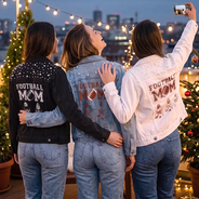 Christmas, Confident, Football, Gift For Mother, Gifts For Her, Sport Mom, Vector - Gift For Football Mom - Personalized American Football Mom With Kid Name And Number Denim Jacket