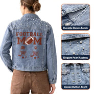 Christmas, Confident, Football, Gift For Mother, Gifts For Her, Sport Mom, Vector - Gift For Football Mom - Personalized American Football Mom With Kid Name And Number Denim Jacket