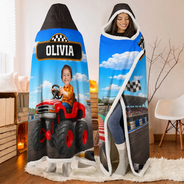 Car,Christmas,Custom Photo,Cut-Face Photo,Gift For Kids,Playful,Truck - Gift For Softball Player - Personalized Name Number Coquette Bow Wearable Hooded Blanket