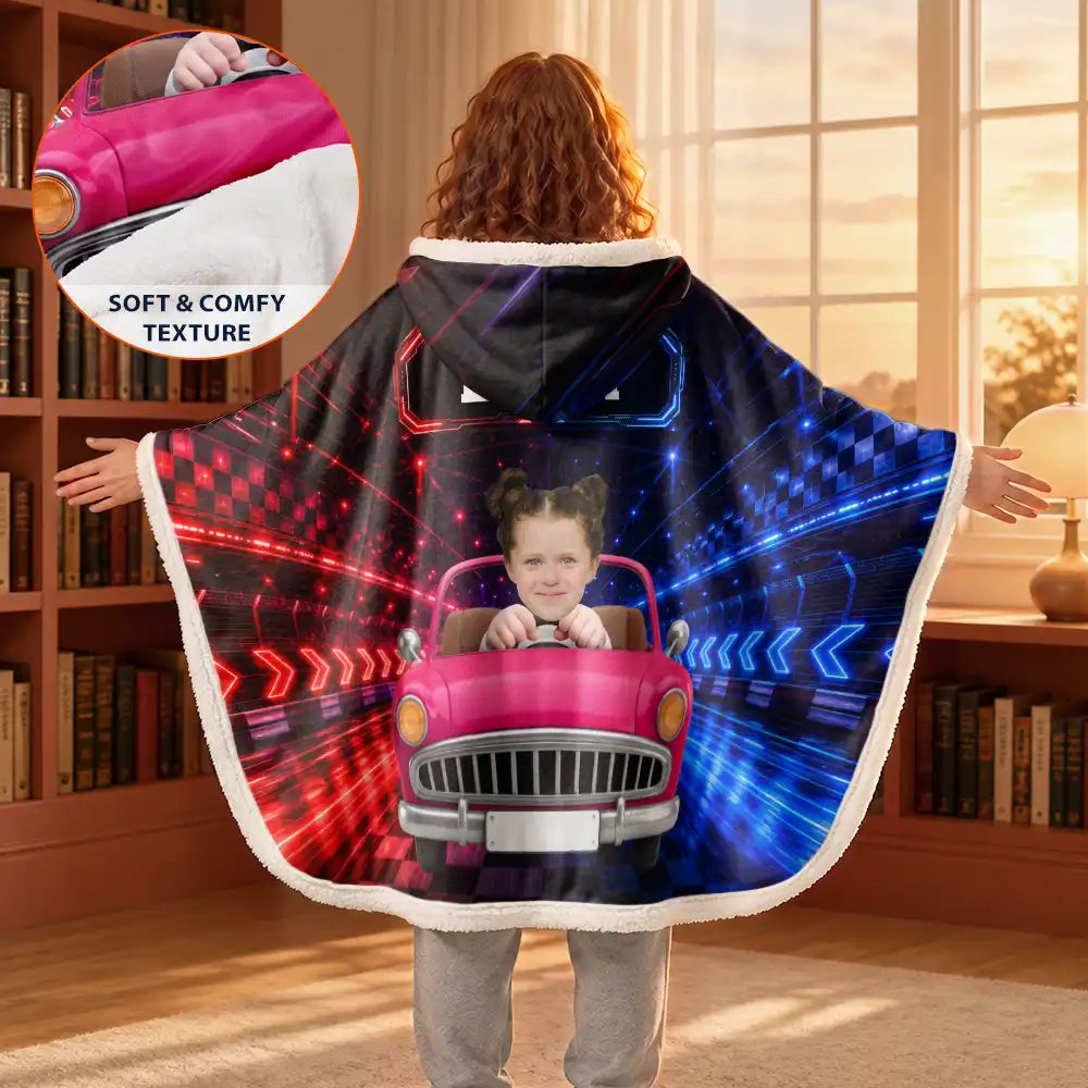Car,Christmas,Custom Photo,Cut-Face Photo,Gift For Kids,Playful,Truck - Gift For Softball Player - Personalized Name Number Coquette Bow Wearable Hooded Blanket