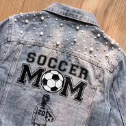 Christmas, Confident, Football (Soccer), Gift For Mother, Gifts For Her, Sport Mom, Vector - Gift For Soccer Mom - Personalized Soccer Mom With Kid Name And Number Denim Jacket