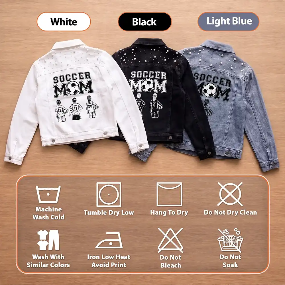 Christmas, Confident, Football (Soccer), Gift For Mother, Gifts For Her, Sport Mom, Vector - Gift For Soccer Mom - Personalized Soccer Mom With Kid Name And Number Denim Jacket