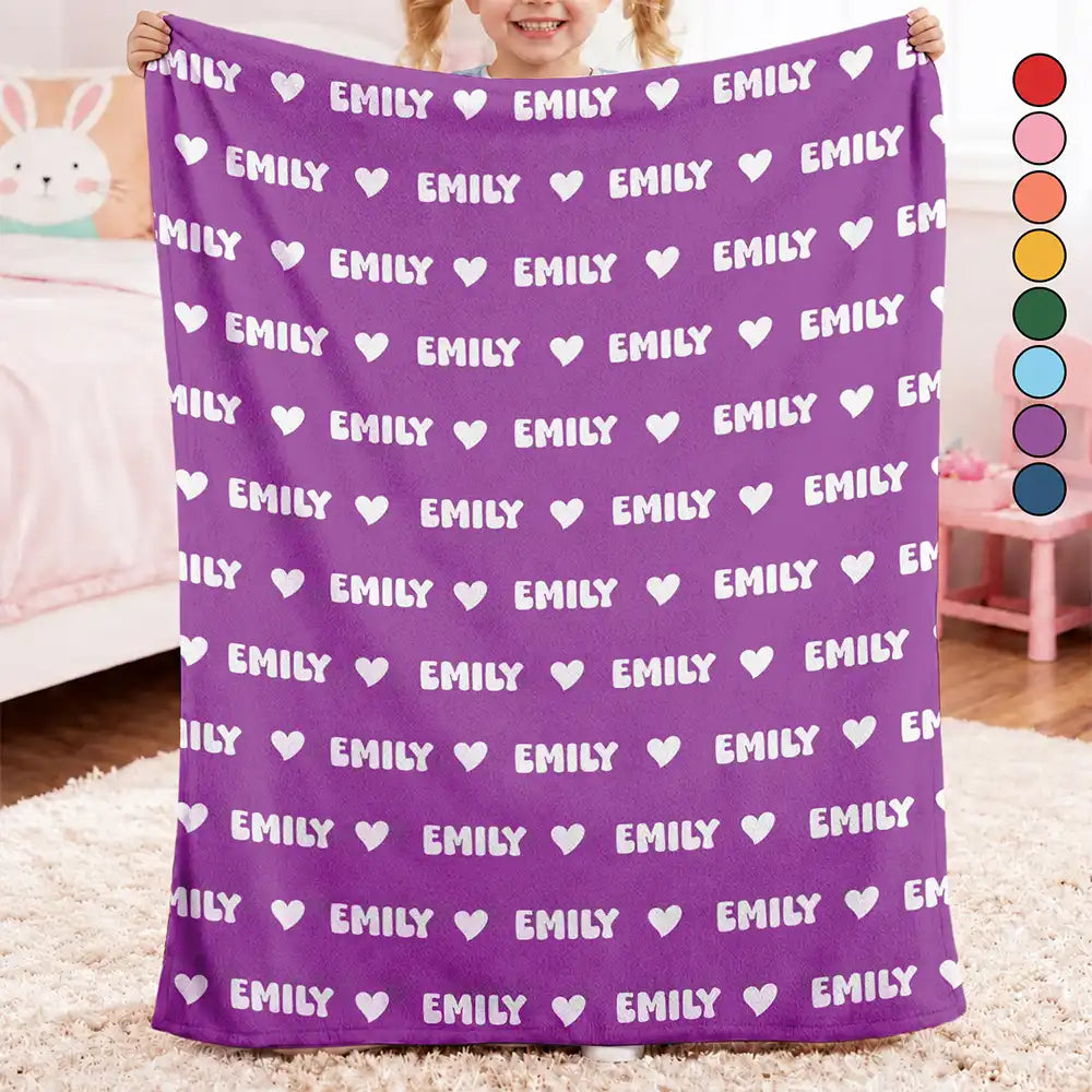 Adorable,Christmas,Custom Text,Gift For Kids,Top Market - Gift for Kids - Personalized Name Heart Pattern Fleece Blanket, Sherpa Blanket