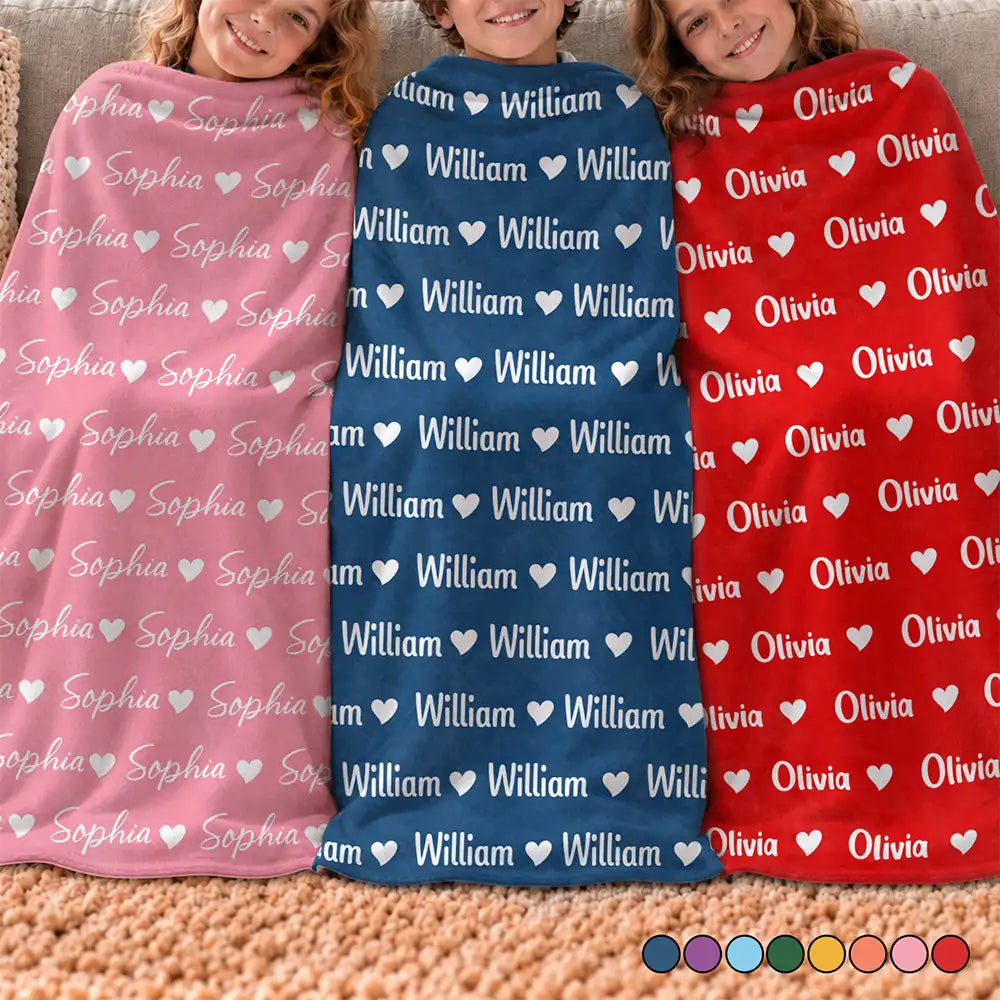 Adorable,Christmas,Custom Text,Gift For Kids,Top Market - Gift for Kids - Personalized Name Heart Pattern Fleece Blanket, Sherpa Blanket