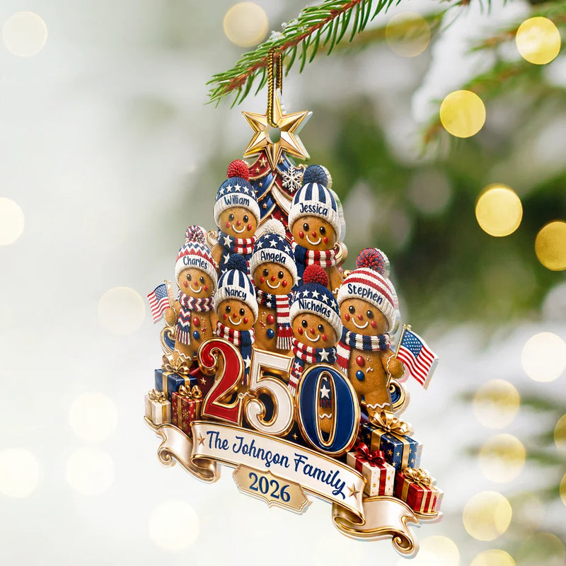 Independence Day,America 250th,Christmas,Proud,Family,Icon - Gingerbread 250 Years Of Freedom America Anniversary - Personalized Custom Shaped Acrylic Ornament