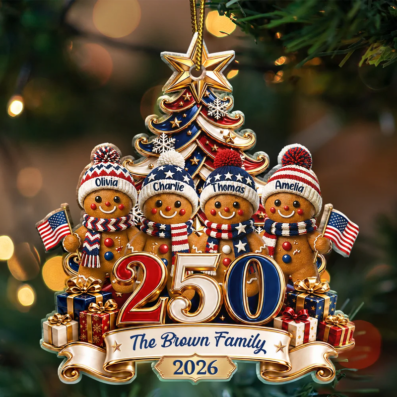 Independence Day,America 250th,Christmas,Proud,Family,Icon - Gingerbread 250 Years Of Freedom America Anniversary - Personalized Custom Shaped Acrylic Ornament