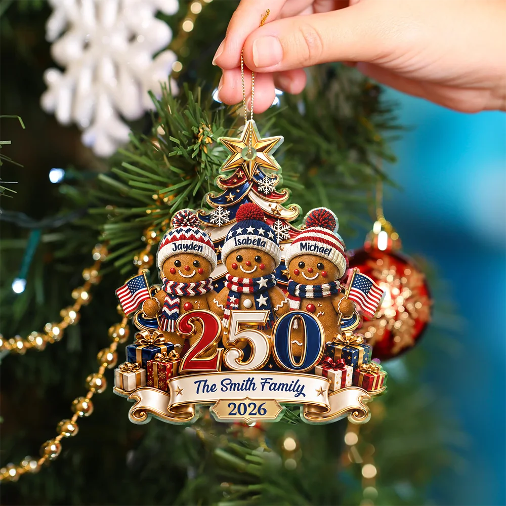 Independence Day,America 250th,Christmas,Proud,Family,Icon - Gingerbread 250 Years Of Freedom America Anniversary - Personalized Custom Shaped Acrylic Ornament