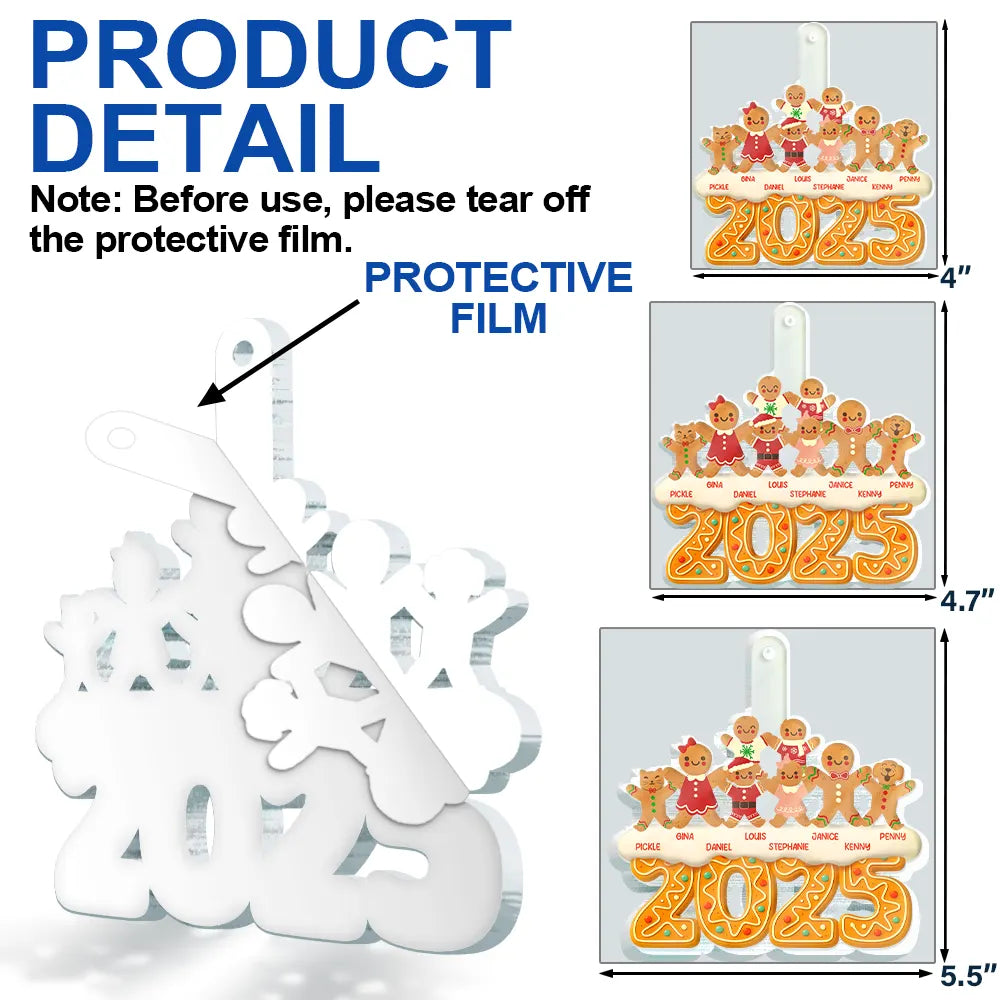 Christmas,Non-Eng,Family - Gingerbread Characters Family Together 2025 - Personalized Custom Shaped Acrylic Ornament