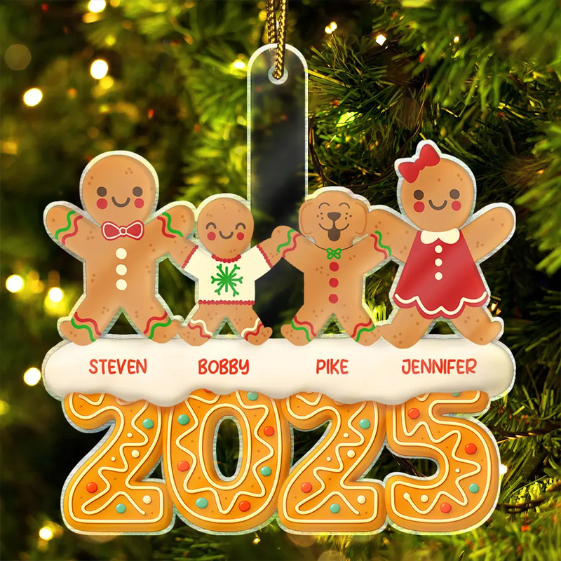 Christmas,Non-Eng,Family - Gingerbread Characters Family Together 2025 - Personalized Custom Shaped Acrylic Ornament