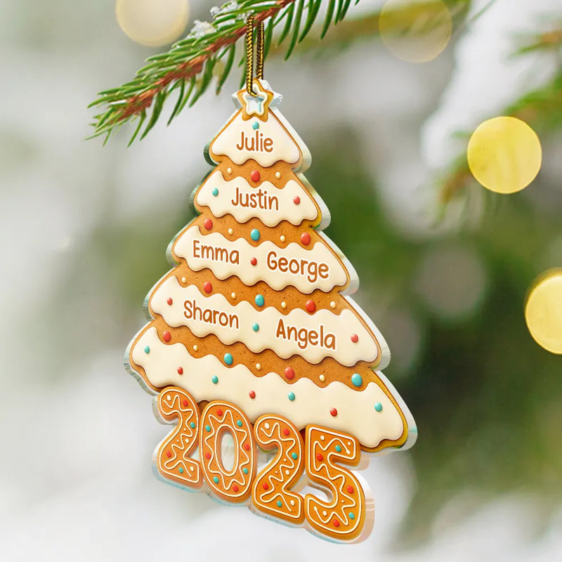 Family, Gift For Bestie, Gift For Sisters, Gift For Brothers, Gift For Kids, Gift For Grandkids, Gift For Sibling, Cousin, Happy, Christmas - Gingerbread Christmas Happy Tree - Personalized Custom Shaped Acrylic Ornament