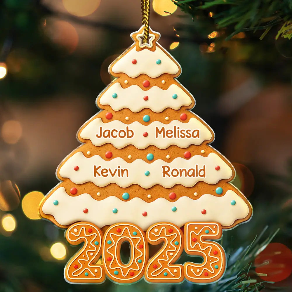 Family, Gift For Bestie, Gift For Sisters, Gift For Brothers, Gift For Kids, Gift For Grandkids, Gift For Sibling, Cousin, Happy, Christmas - Gingerbread Christmas Happy Tree - Personalized Custom Shaped Acrylic Ornament