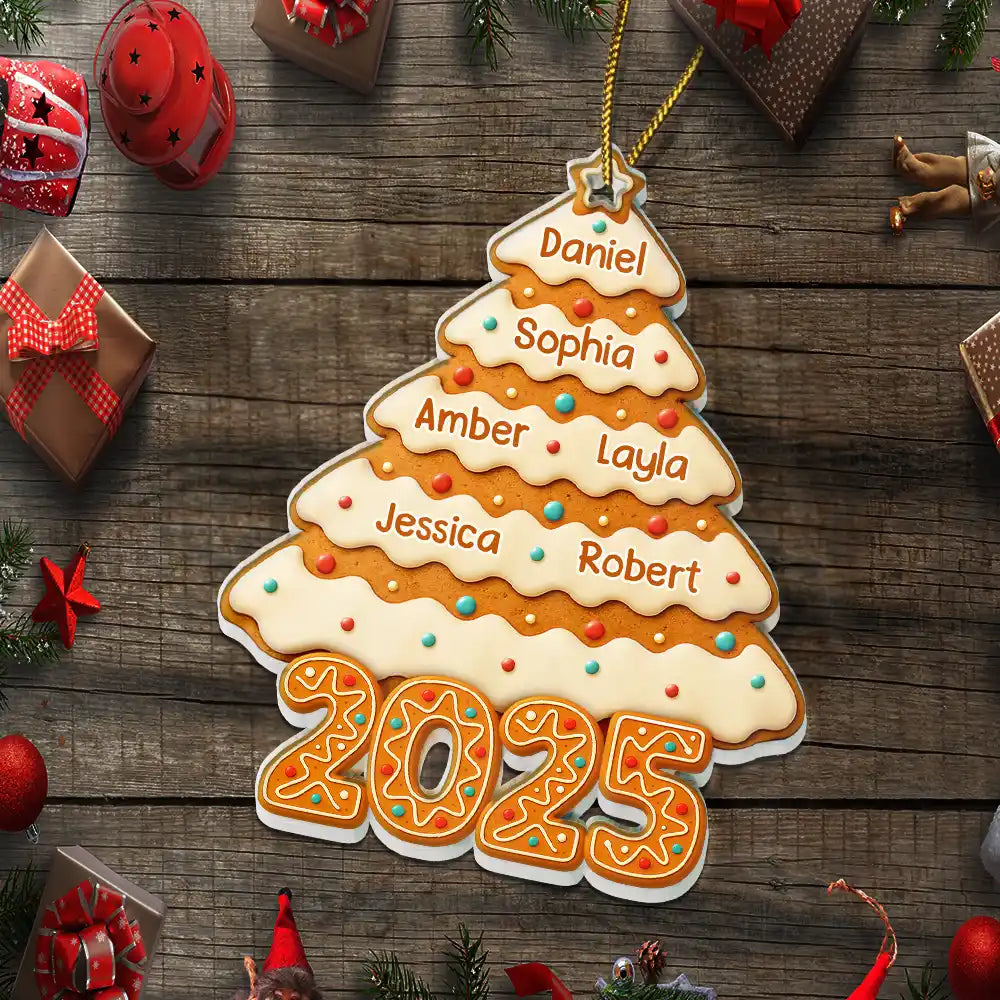 Family, Gift For Bestie, Gift For Sisters, Gift For Brothers, Gift For Kids, Gift For Grandkids, Gift For Sibling, Cousin, Happy, Christmas - Gingerbread Christmas Happy Tree - Personalized Custom Shaped Acrylic Ornament