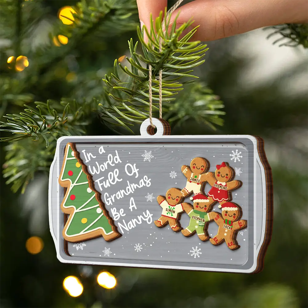 Gift For Women,Gift For Grandma,Love,Christmas - Gingerbread Cookie World Full Of Grandmas - Personalized 2-Layered Wooden Ornament