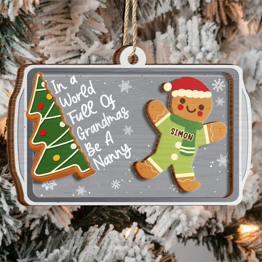 Gift For Women,Gift For Grandma,Love,Christmas - Gingerbread Cookie World Full Of Grandmas - Personalized 2-Layered Wooden Ornament