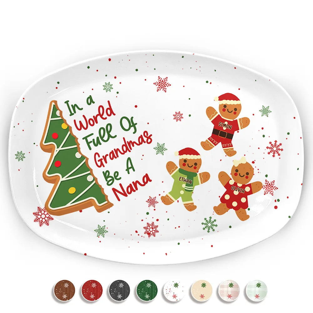 Gift For Women,Gift For Grandma,Love,Christmas - Gingerbread Cookie World Full Of Grandmas - Personalized Plate