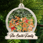 Christmas,Family,Happy - Gingerbread Family Shaker - Personalized 3-Layered Acrylic Shaker Ornament