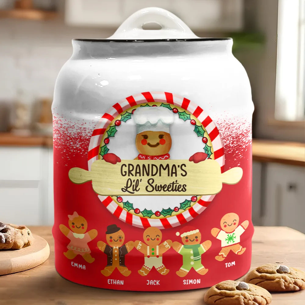 Gift For Women, Grandma - Grandkids, Grandma's Hobby, Gift For Grandma, Baking , Christmas, Love - Gingerbread Grandma Lil Sweeties - Personalized Cookie Jar