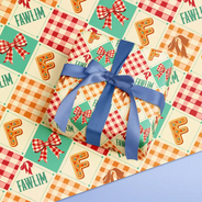 Family,Gift For Bestie,Happy - Gingerbread Initial Custom Name With Bow And Plaid - Personalized Wrapping Paper