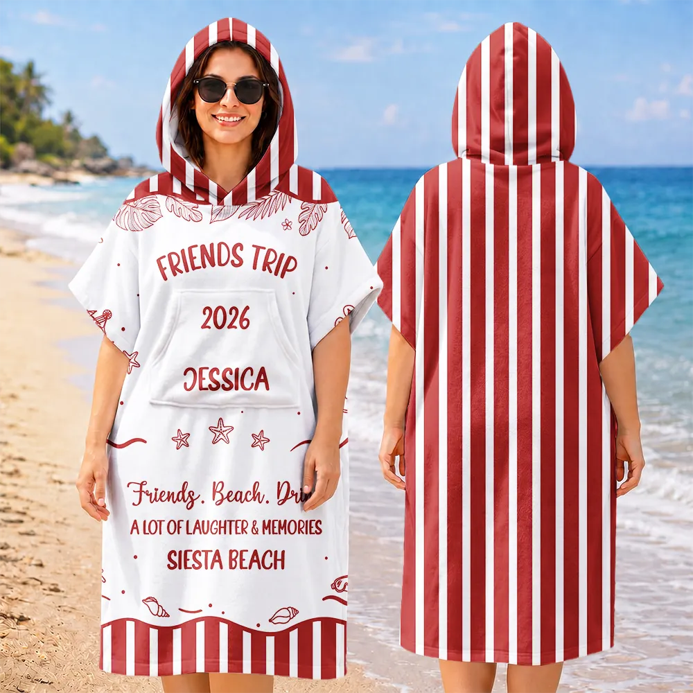 Beach, Summer, Gift For Bestie, Humorous, Custom Text - Girls Besties Friends Trip Cheaper Than Therapy - Personalized Hooded Poncho Towel