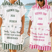 Beach, Summer, Gift For Bestie, Humorous, Custom Text - Girls Besties Friends Trip Cheaper Than Therapy - Personalized Hooded Poncho Towel