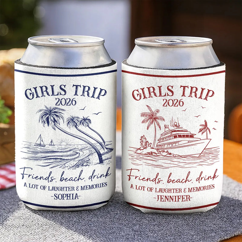 Beach,Gift For Bestie,Family,Happy,Summer - Girls Trip A Lot Of Laughter & Memories - Personalized Can Cooler Sleeve