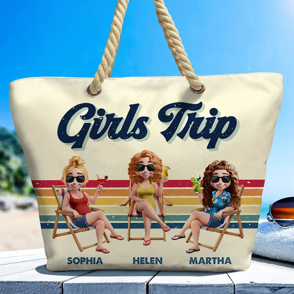 Travel, Summer, Beach, Gift For Bestie - Girls Trip Besties Beach Vacation - Personalized Beach Bag