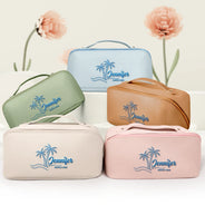 Gift For Women,Happy,Gift For Bestie,Travel,Beach - Girls Trip Palm Trees Beach - Personalized Embroidered Leather Makeup Bag