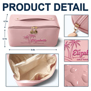 Gift For Women,Happy,Gift For Bestie,Travel,Beach - Girls Trip Palm Trees Beach - Personalized Embroidered Leather Makeup Bag